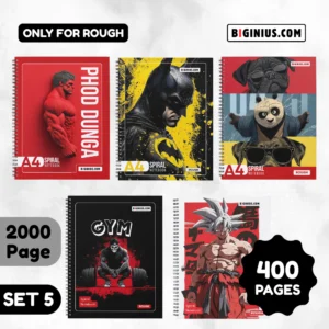 Set of 5 | 400 Pages A4 Notebook | Unruled Notebook | Spiral Binding | 50 GSM Rough Pages | 230 GSM Cover | School, College, Office & Exam Preparation